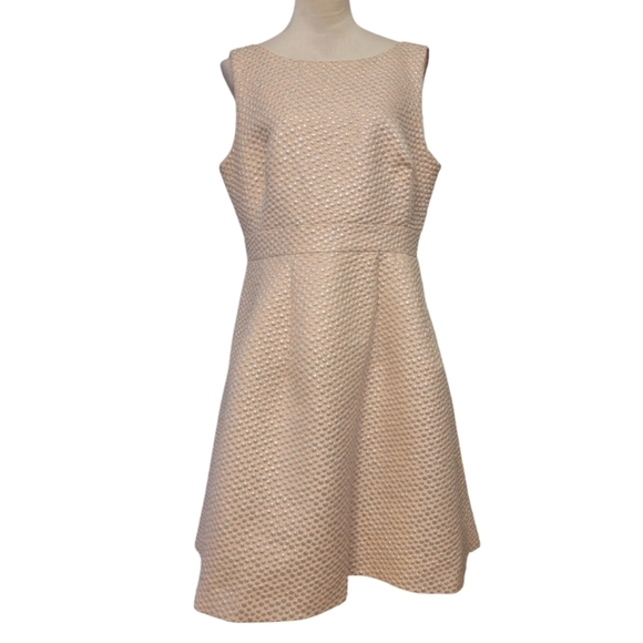 Calvin Klein Pink Jacquard Metallic Polka Dot Dress Size 14 - Picture 3 of 8